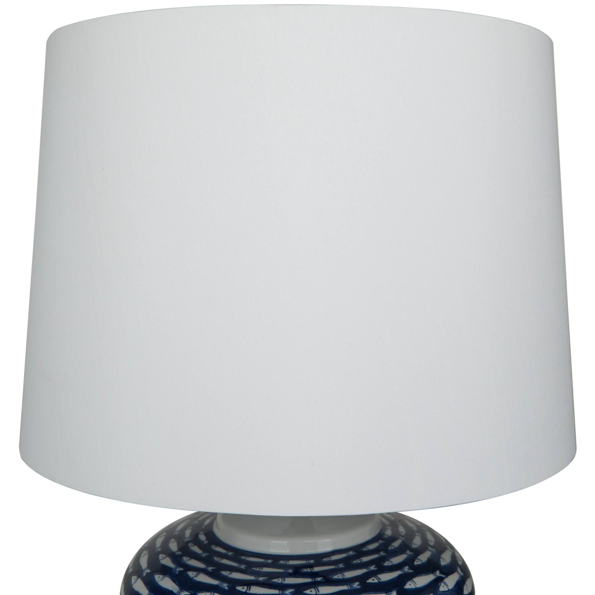 Dark Blue Ceramic Gourd Style Base Fish Table Lamp with Drum Shade 15" x 15" x 29"